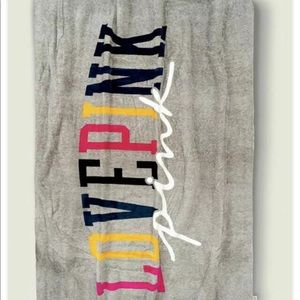 VS PINK HEATHER CHARCOAL GRAY MULTI-COLOR SHERPA BLANKET 60 X 72!.